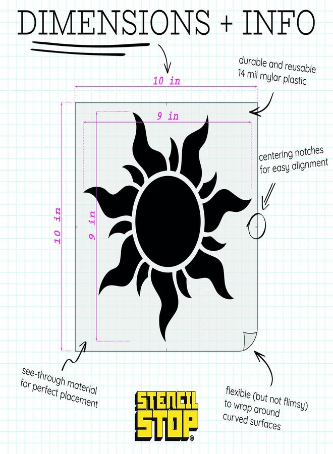 Stencil Stop Tangled Sun Stencil - 9 x 9 inches - Reusable Sun Stencils for Painting on Wood, Walls, Fabric & Rocks - Durable 14 Mil Mylar Plastic for DIY Crafts & Art Projects - Image 2